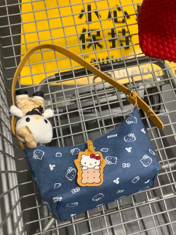 「Ohyoudo」凯蒂牛仔单肩包/百搭印花腋下包牛仔ins春夏新款手提包