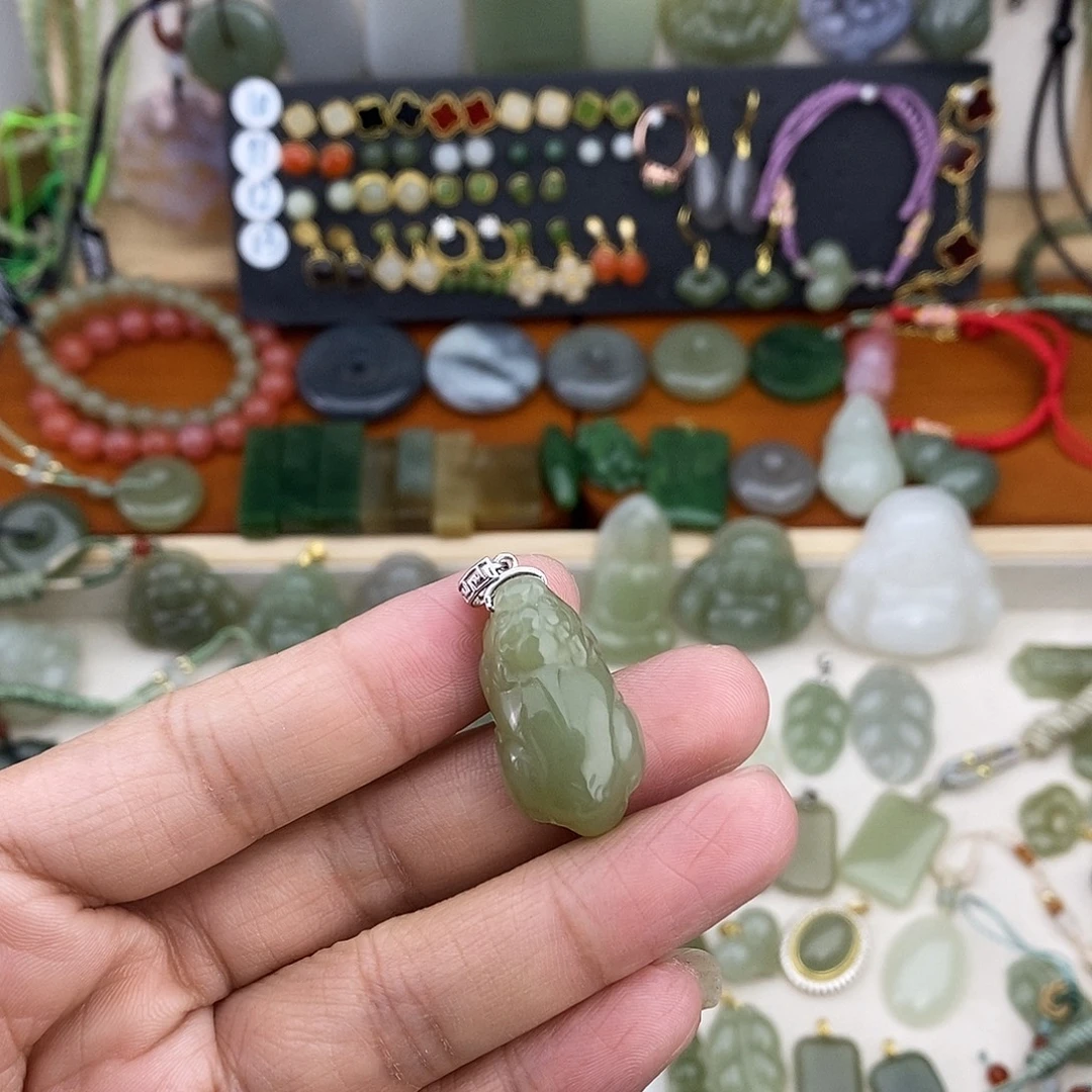 和田玉银S925镶嵌吊坠(不含链)