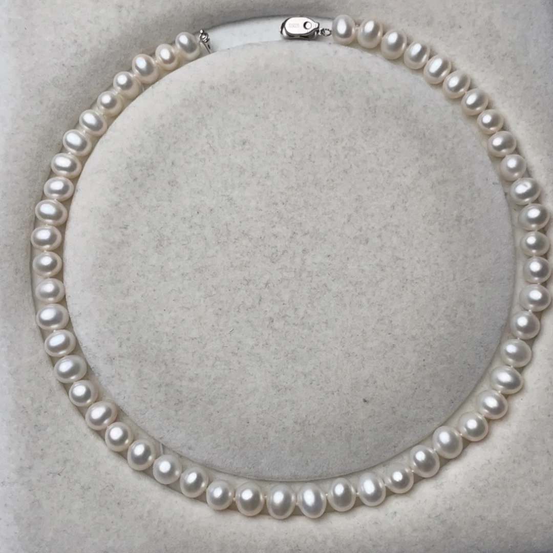 淡水珍珠银S925镶嵌颈饰8-9mm无核