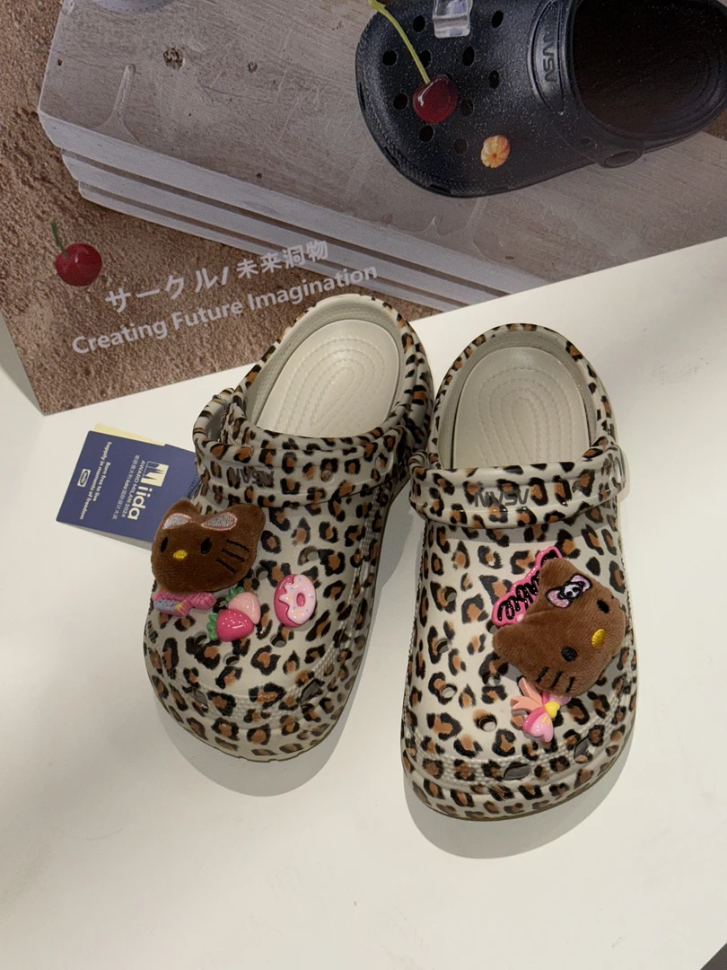 【haobaby童鞋】2025夏豹纹立体kt厚底洞洞鞋0330