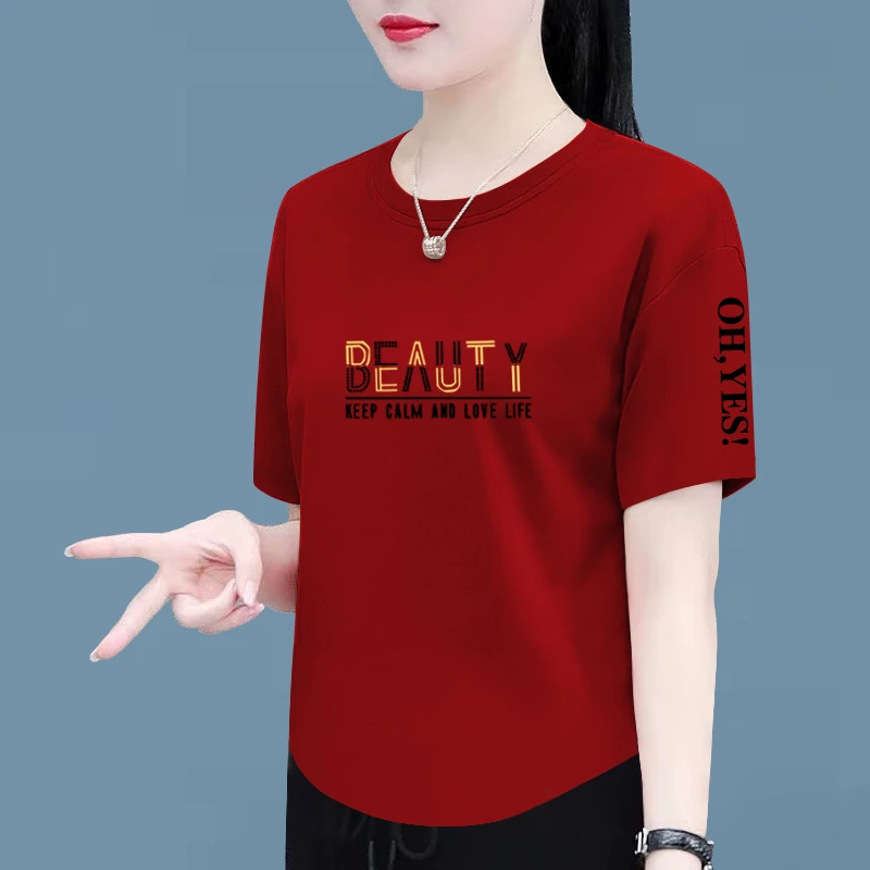 纯棉短袖t恤女夏季新款时尚百搭宽松显瘦遮肚大码女装上衣体恤衫
