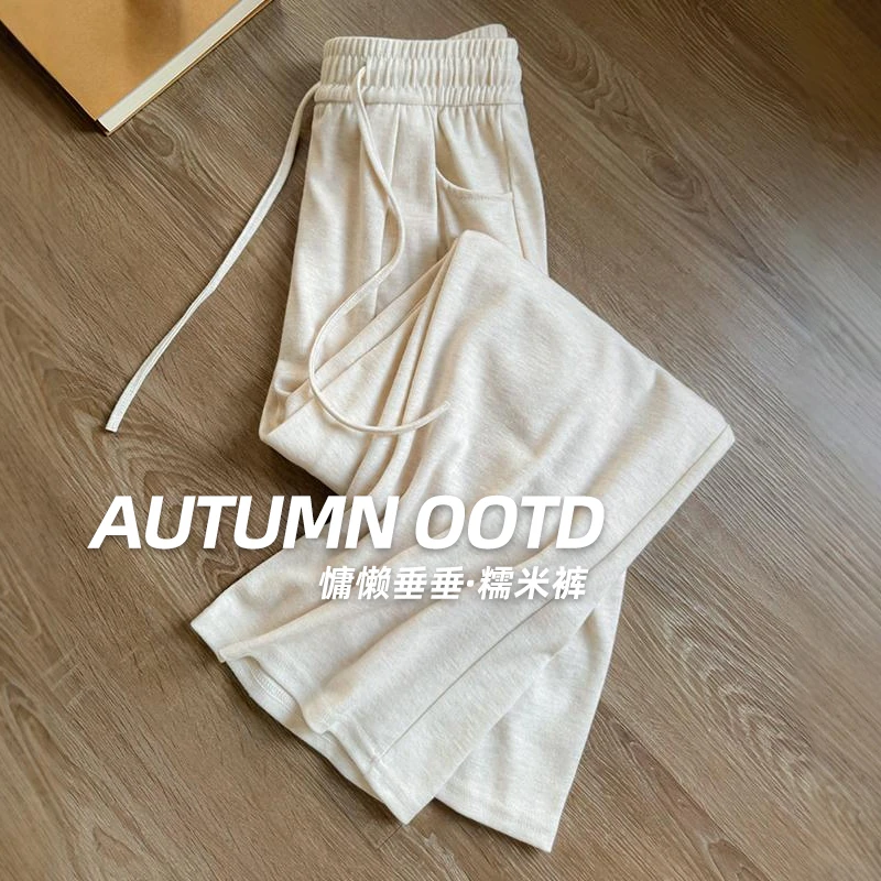 白色阔腿裤女春秋2025新款高腰垂感宽松显瘦直筒慵懒小个子糯米裤