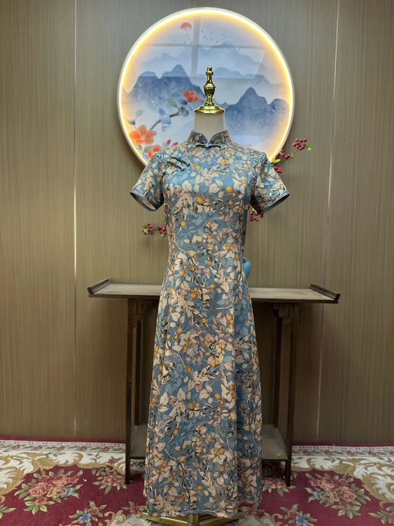 云露 日常气质文艺国风复古优雅奥黛改良长款旗袍