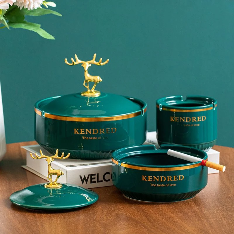 2025新款陶瓷烟灰缸烟盅家用办公室带盖防飞灰创意时尚防风大小号