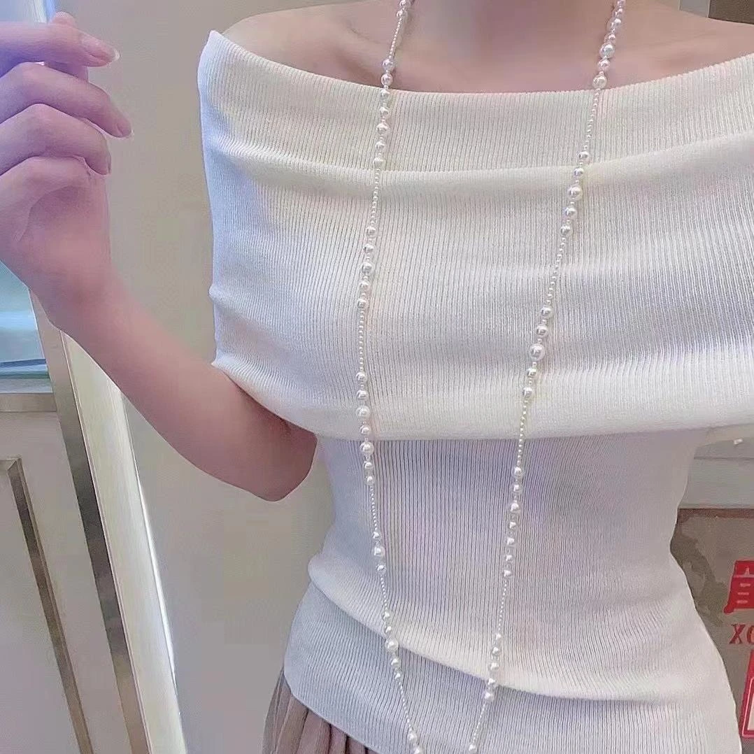 项链小香风项链冷光白色百搭毛衣链旗袍链160CM左右