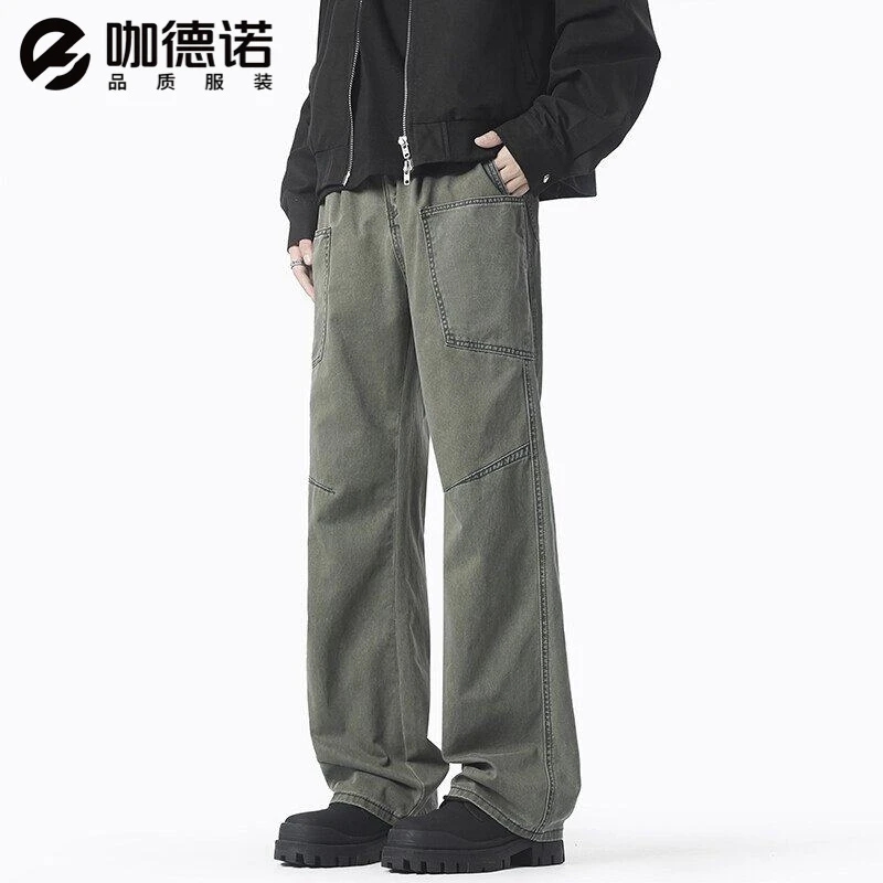 2025新款男装美式高街小众弯刀休闲裤男设计感个性工装百搭长裤子
