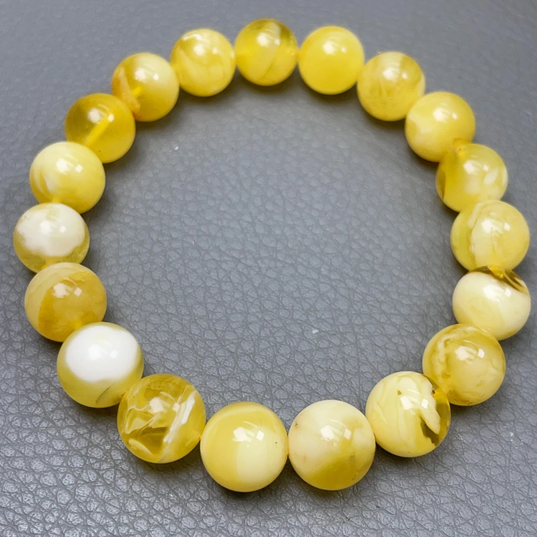 鸡油黄白花11mm蜜蜡手串（789号）