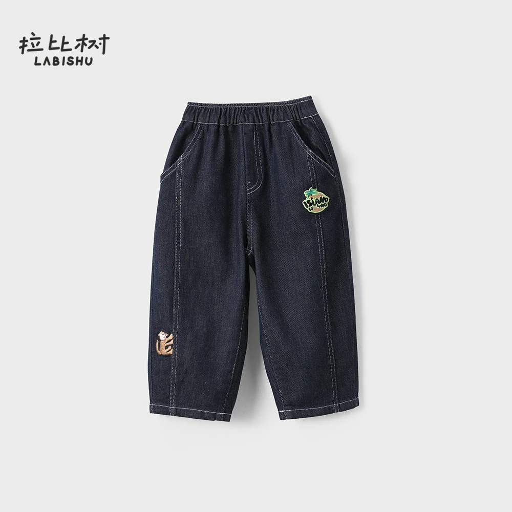 拉比树【春秋牛仔裤合集】新款小熊织标休闲裤简约洋气百搭男童针织