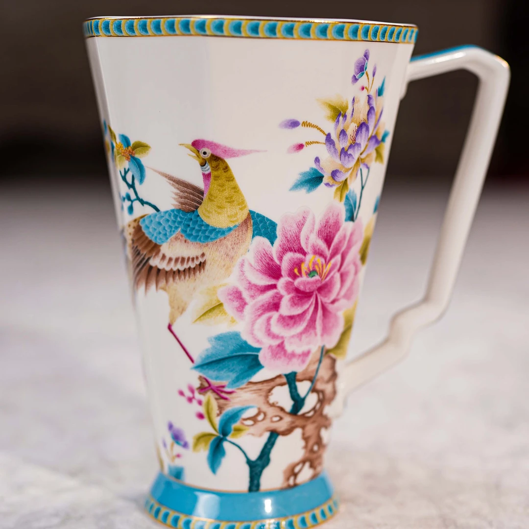 【欧美外单M0354】YIAISI锦绣鸾歌系列全浮雕刺绣宫廷骨瓷马克杯