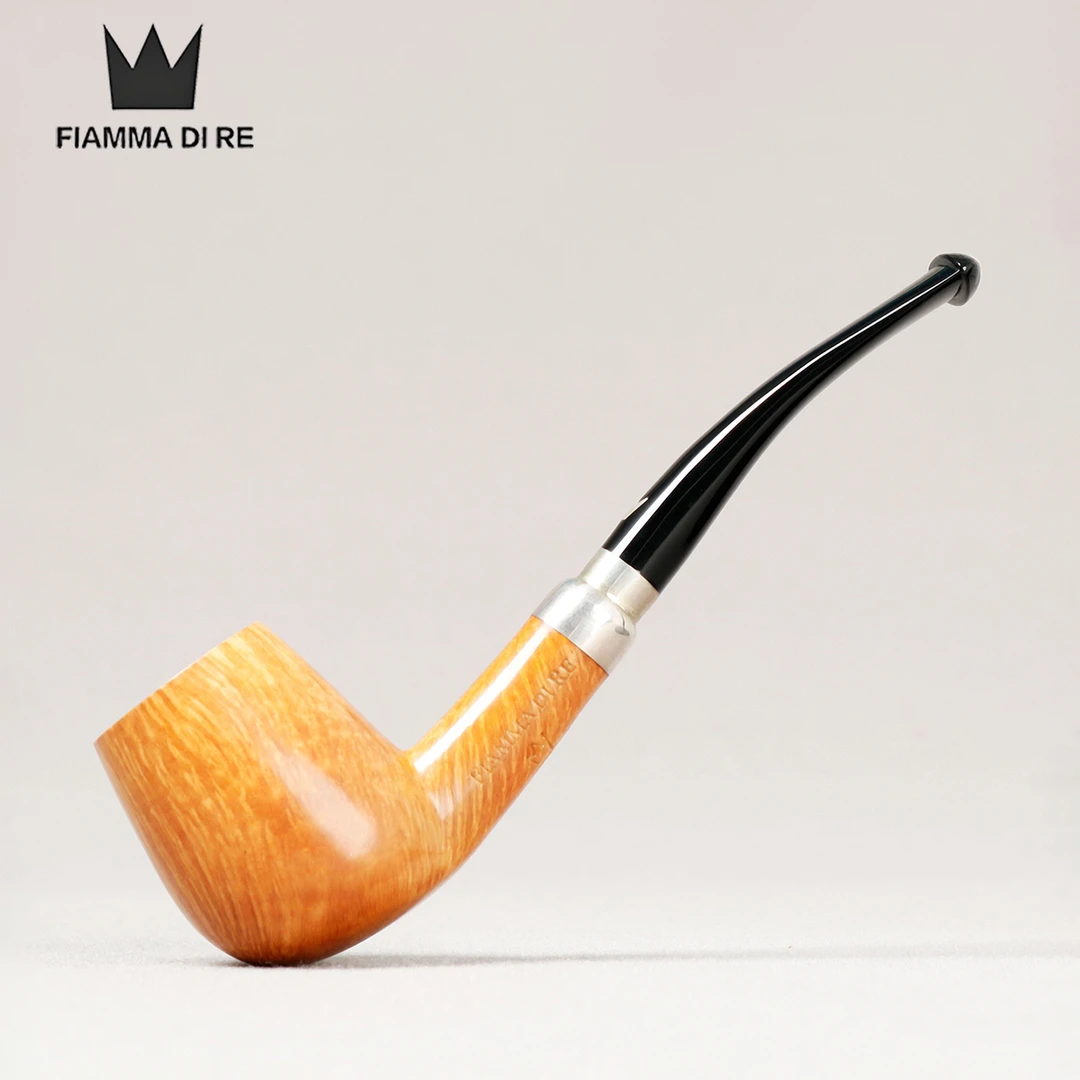 意大利火焰王Fiamma Dire 浅色光面微弯 银圈 手工石楠木烟斗