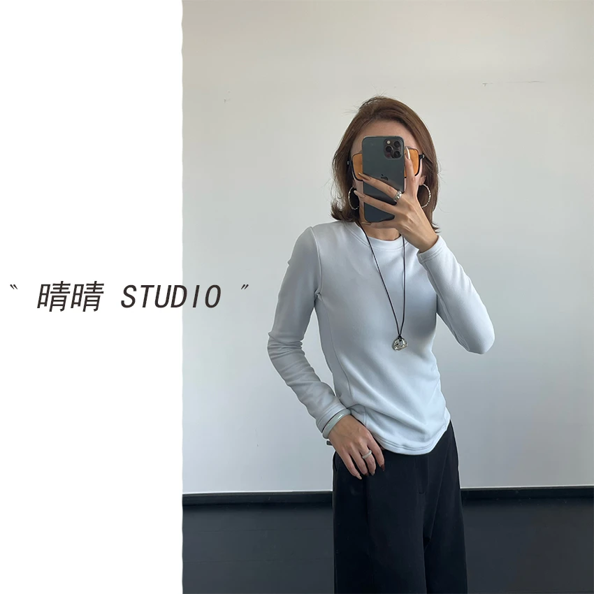 晴晴家-「苔痕侵阶」25年冬韩系简约百搭休闲舒适圆领打底衫2009