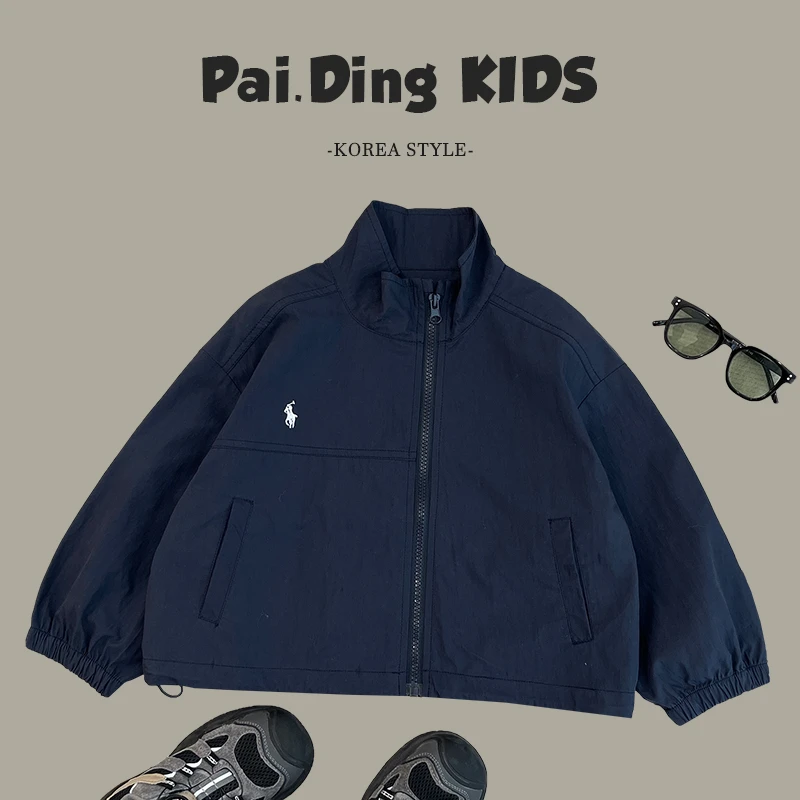 【兔小呗】春装儿童韩版纯色立领刺绣标个性宽松休闲外套HCXZ4054