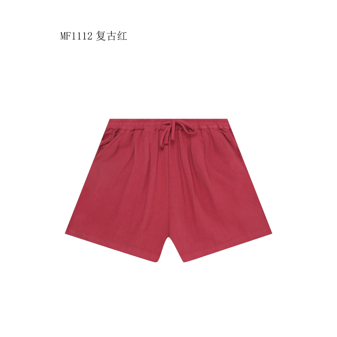 【麻訪家】MF1112复古红文艺复古宽松舒适休闲百搭短裤