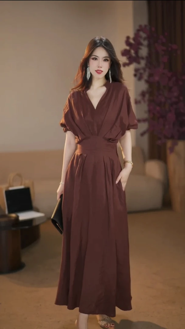 【千亿】美式可可 夏季法式轻奢气质高级感时尚连衣裙-HZ767