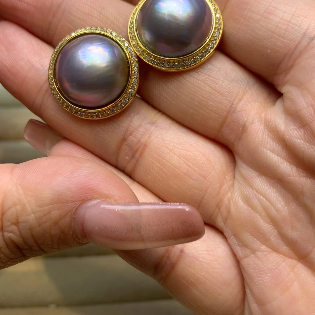 耳饰拼合珍珠（马贝珠）银S925镶嵌