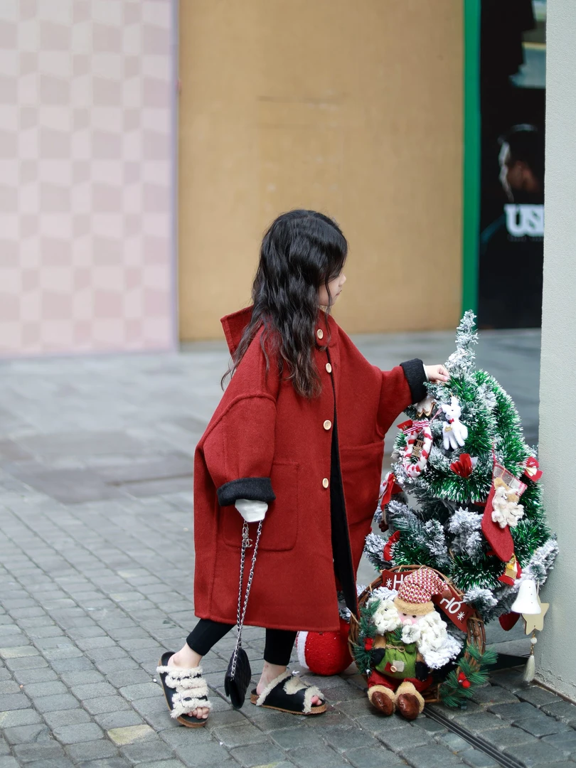 2024秋冬新款儿童双面羊毛大衣女童装两面穿宝宝毛呢外套中长款