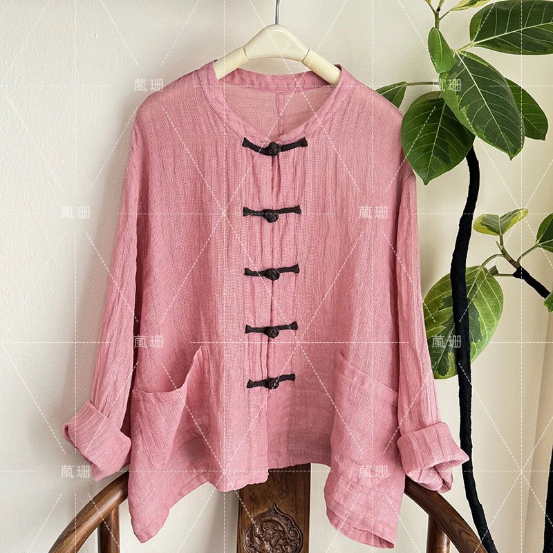 【肌理麻开衫】夏定制苎麻透气镂空古法手缝盘扣开衫防晒服 52478