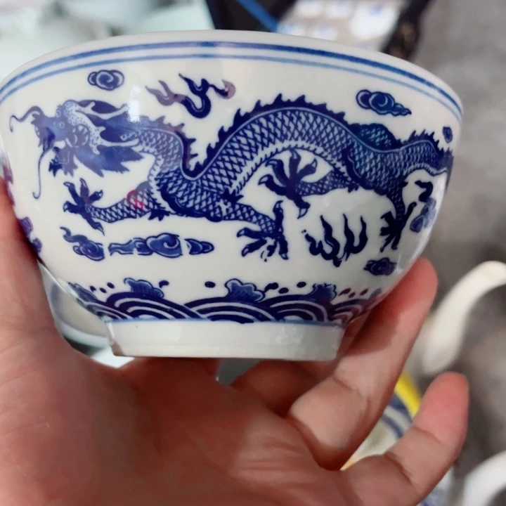青花玲珑5寸饭碗双龙戏珠