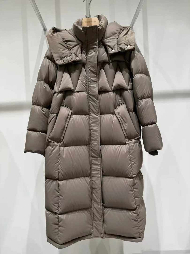 7282女羽绒服【8613】长款拼接保暖连帽韩版羽绒服