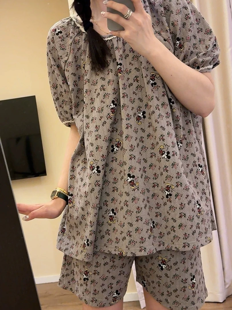 韩系ins睡衣女夏季短袖2025年新款网红风可爱卡通圆领家居服套装