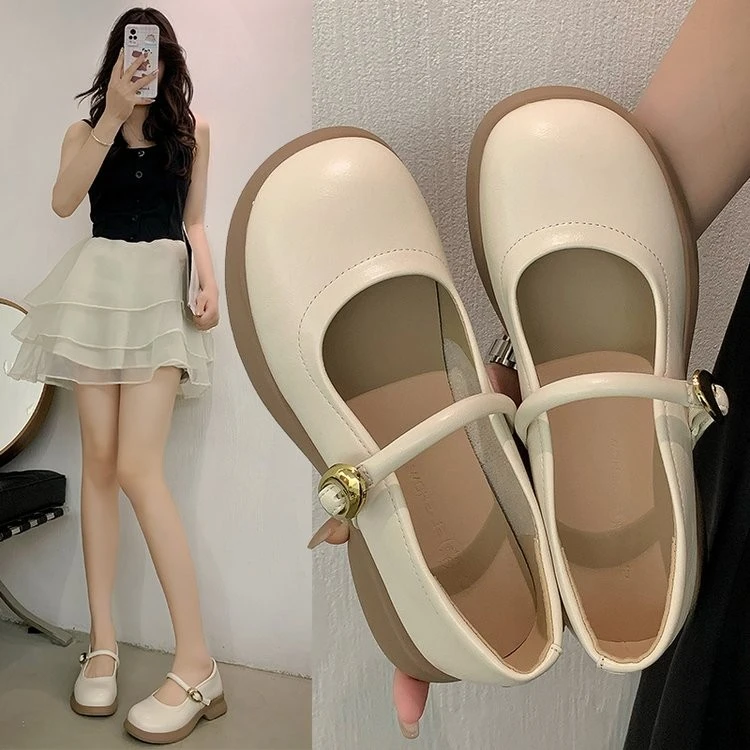 2025春秋季新款玛丽珍平底仙女风配裙旗袍小皮鞋单鞋厚底豆豆鞋