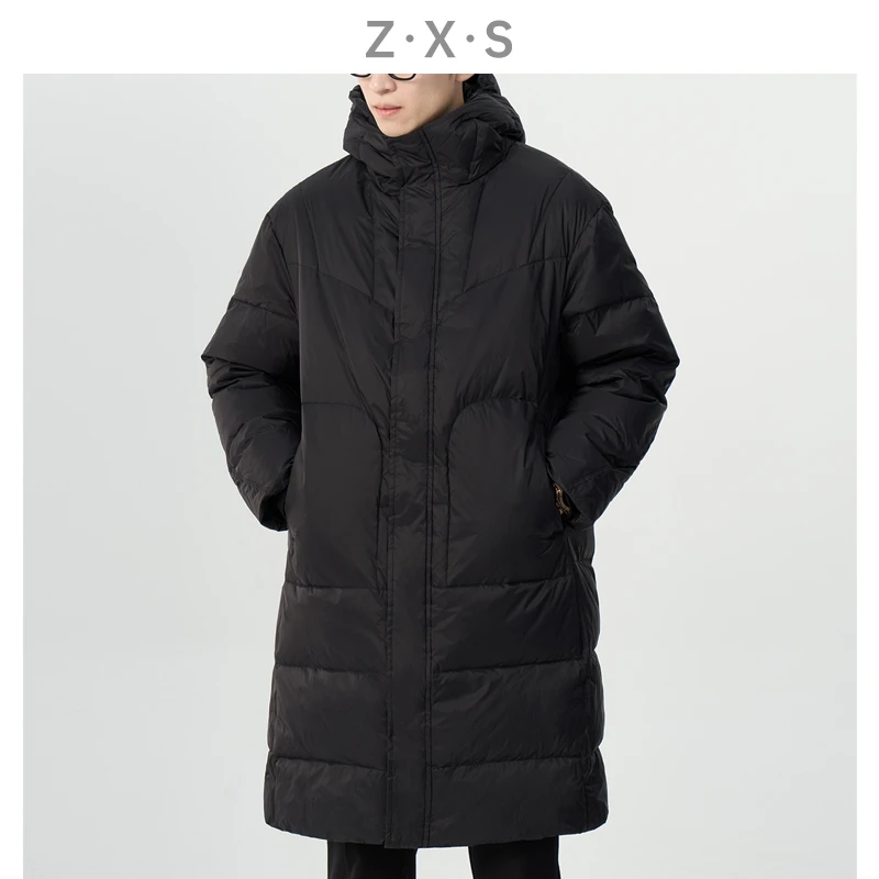 冬季男士 连帽羽绒服90%白鸭绒长款保暖休闲户外连帽羽绒服