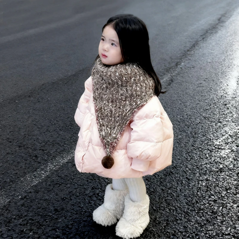 儿童羽绒服冬季2025新款时尚女童白鸭绒纯色轻薄外套女宝宝面包服