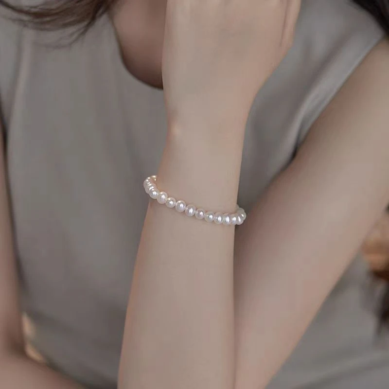 【北极光】约6-7mm淡水无核珍珠手链气质经典白粉强光百搭DSL00665