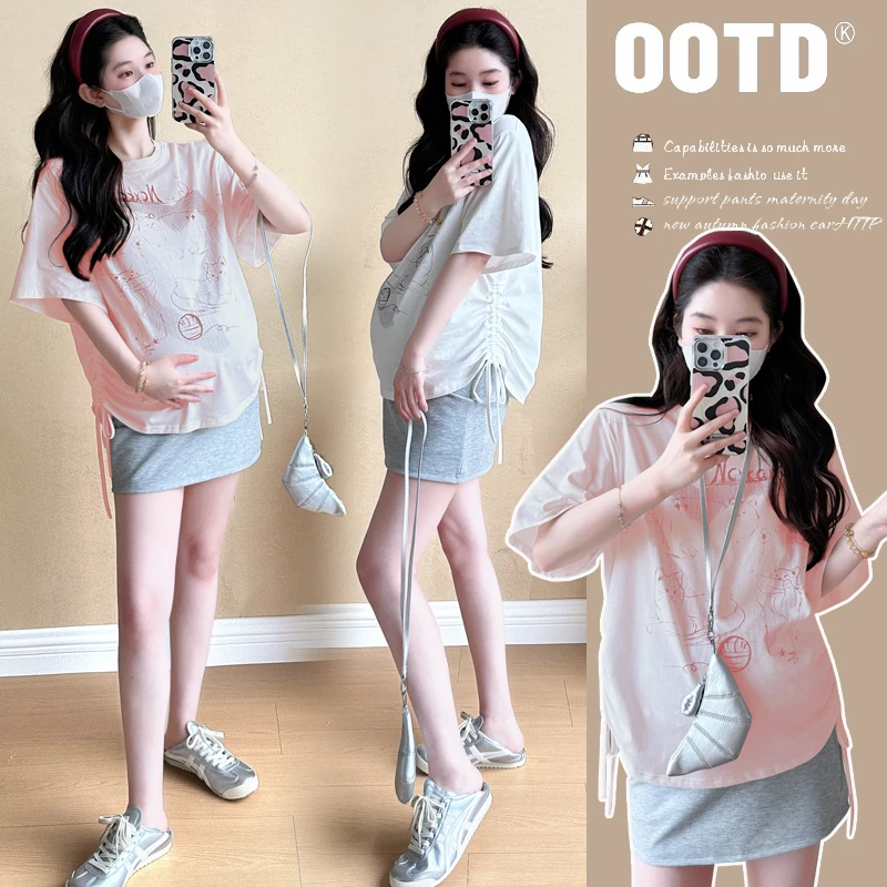 孕妇装2025夏季新款韩版休闲宽松百搭气质显瘦孕期抽绳网红上衣