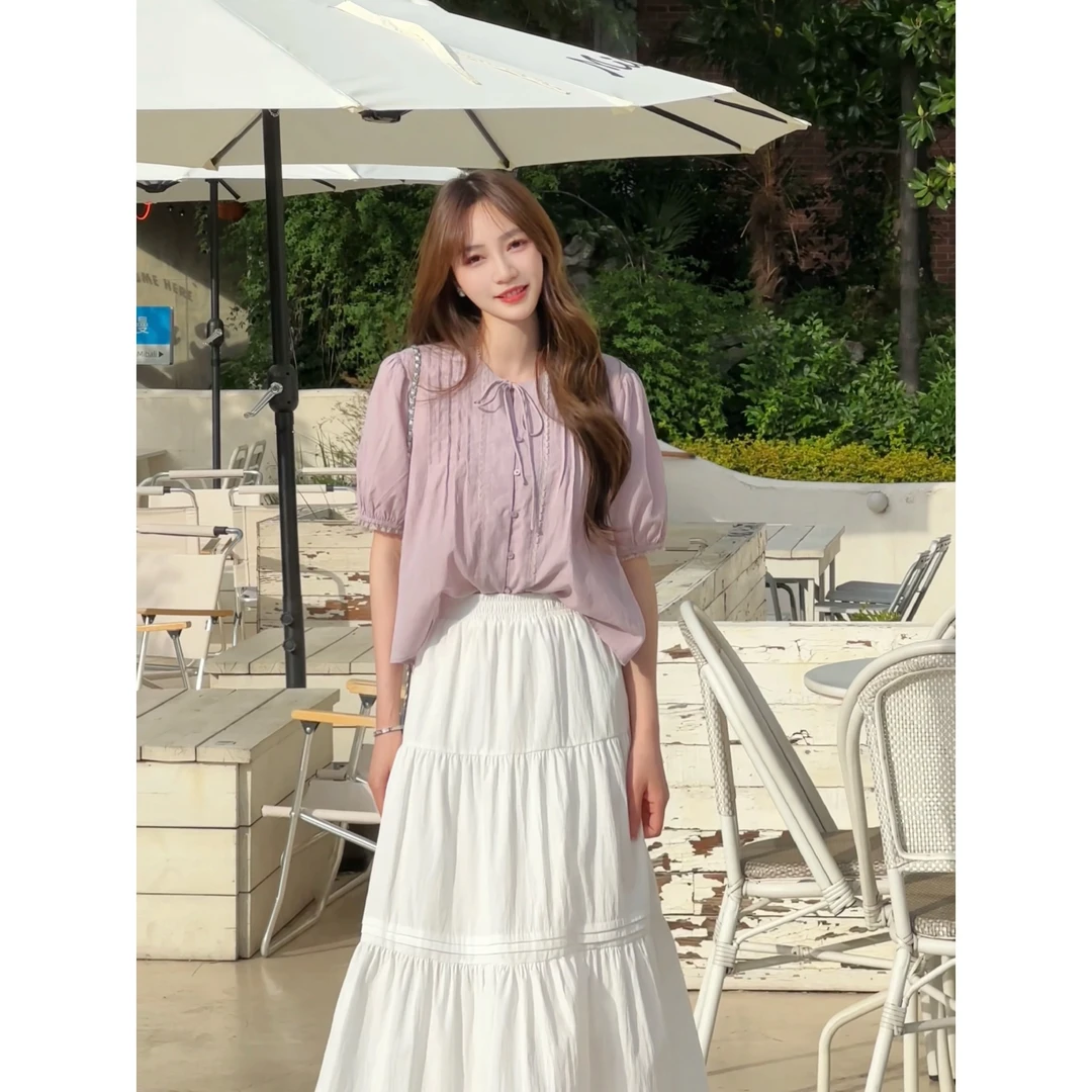 【紫气香雾】马克华菲女装夏季气质设计感短袖上衣F52003A501 ZZ