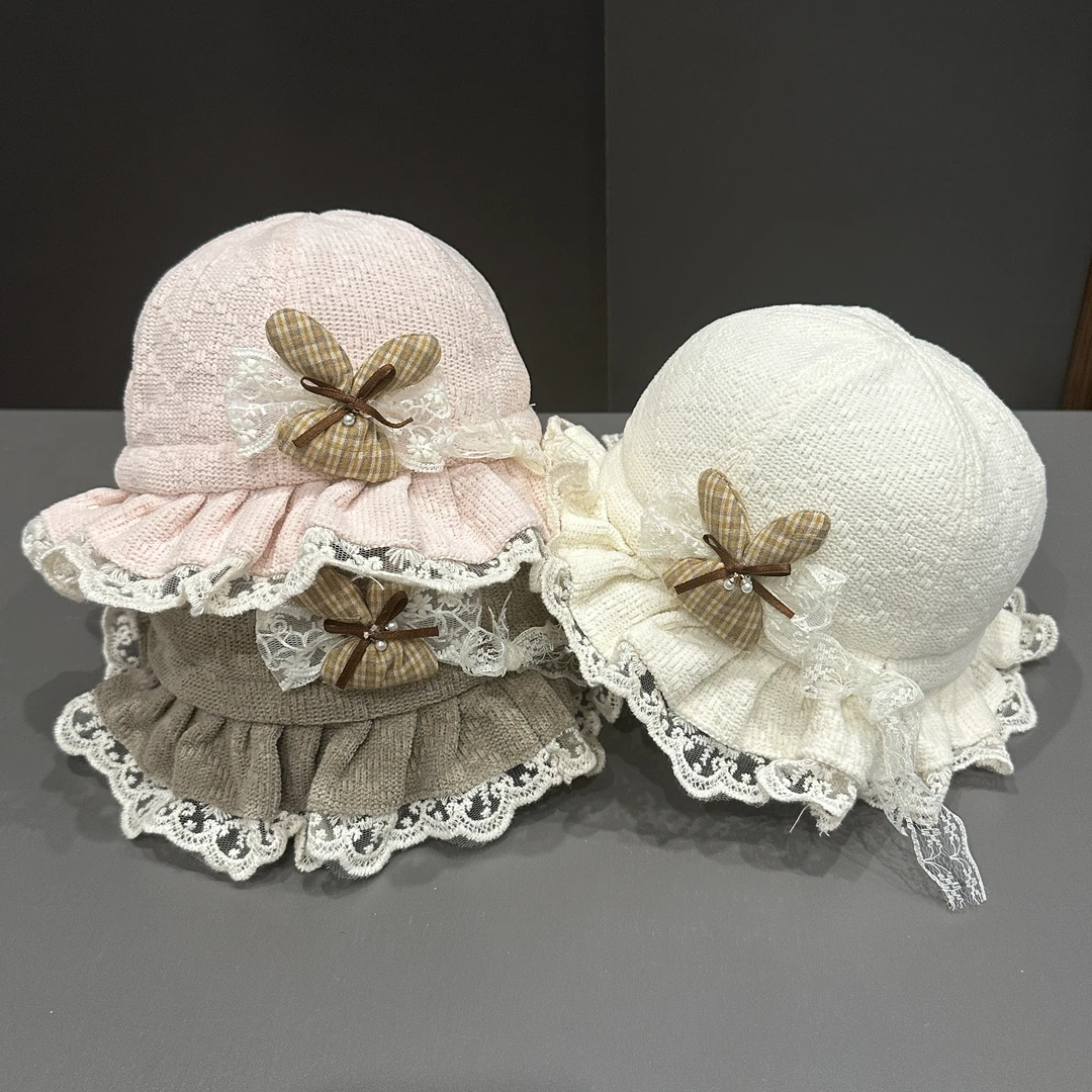 婴儿帽子春秋夏季薄款蕾丝边公主渔夫帽女宝宝遮阳防晒小月龄盆帽