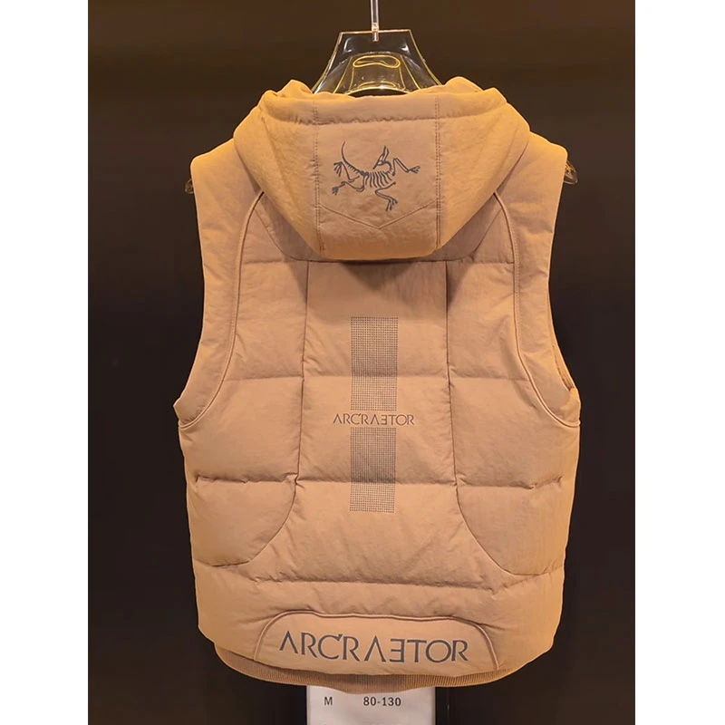 欧洲站轻奢高定大牌男装外套2025新款鸟家字母烫印连帽羽绒马甲冬