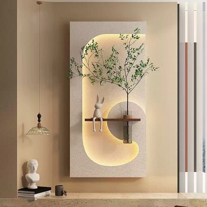 玄关装饰画水培绿植奶油风客厅立体挂画新款可养花砂岩壁画