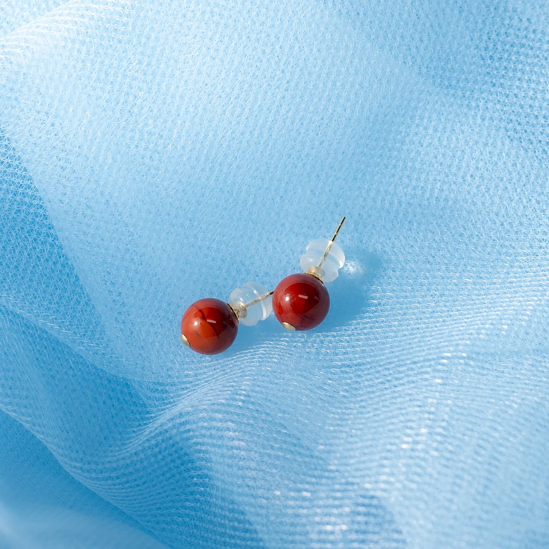 【世间臻宝】18K南红圆珠DIY耳钉/DQ257/多样性发一件