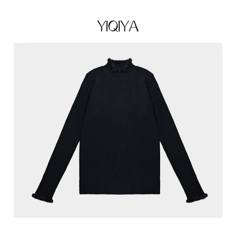 【婷婷】秋冬纯色针织打底衫保暖百搭设计师款D2139