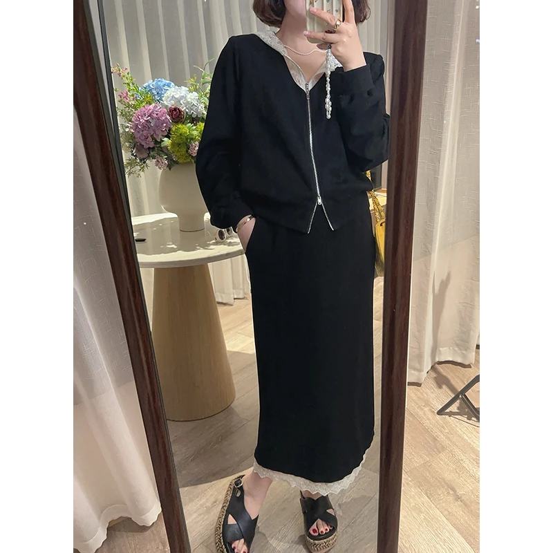 【DIS 定制】【花影香颂】春季百搭蕾丝v领开衫+半身裙套装Z525A01539