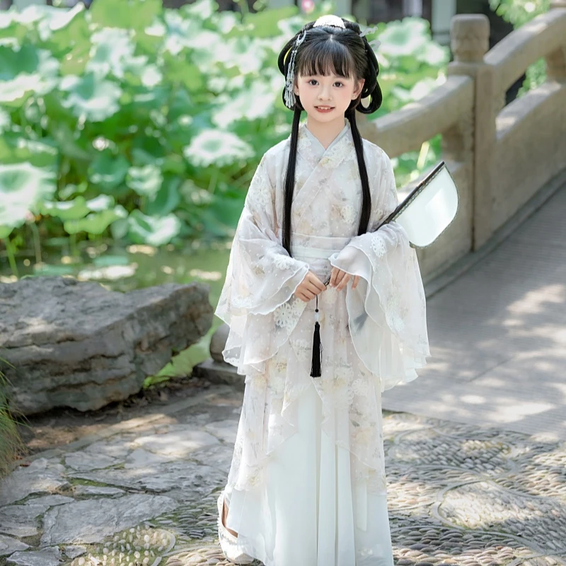 战国袍女童汉服儿童复原直裾袍中国风演出服古装摄影宝宝礼服春秋