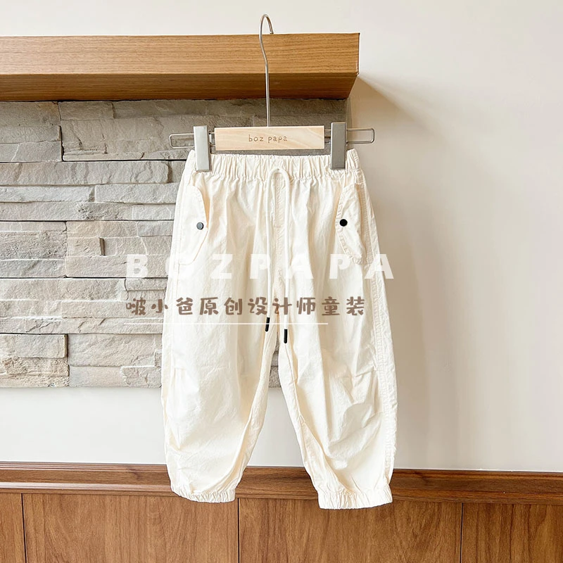 抽绳装饰薄款纯色松紧长裤