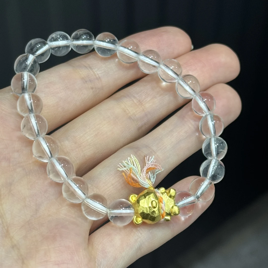 小熊白水晶手串 足金999