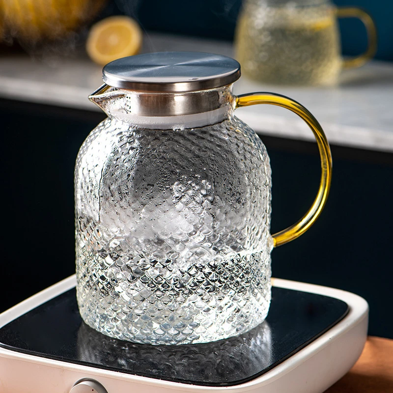 厂家批发高硼硅锤纹冷水壶大容量凉水壶果汁壶凉白开水壶扎壶