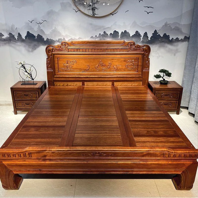 《年年有鱼》全实木雕花大床古典主卧婚床家用双人床中式纯实木大床