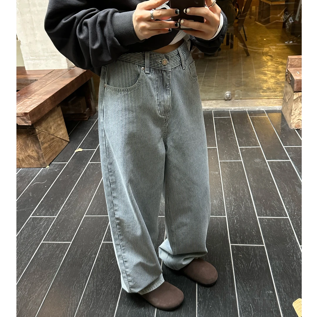 【No退No换】Our2【条纹弯刀裤】百搭秋季条纹休闲牛仔裤【Q2484】