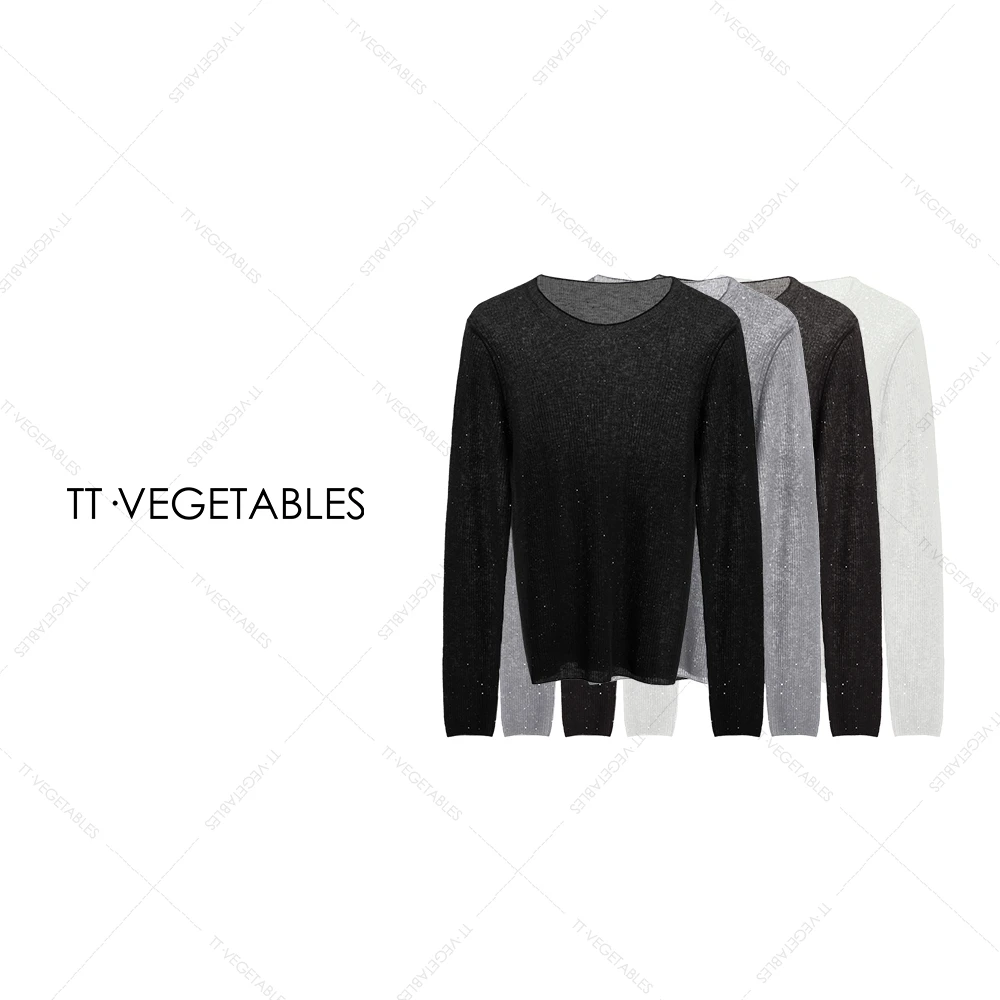 TT・VEGETABLES【序白】月羽 水溶羊毛上衣T恤长袖珠片针织衫521387