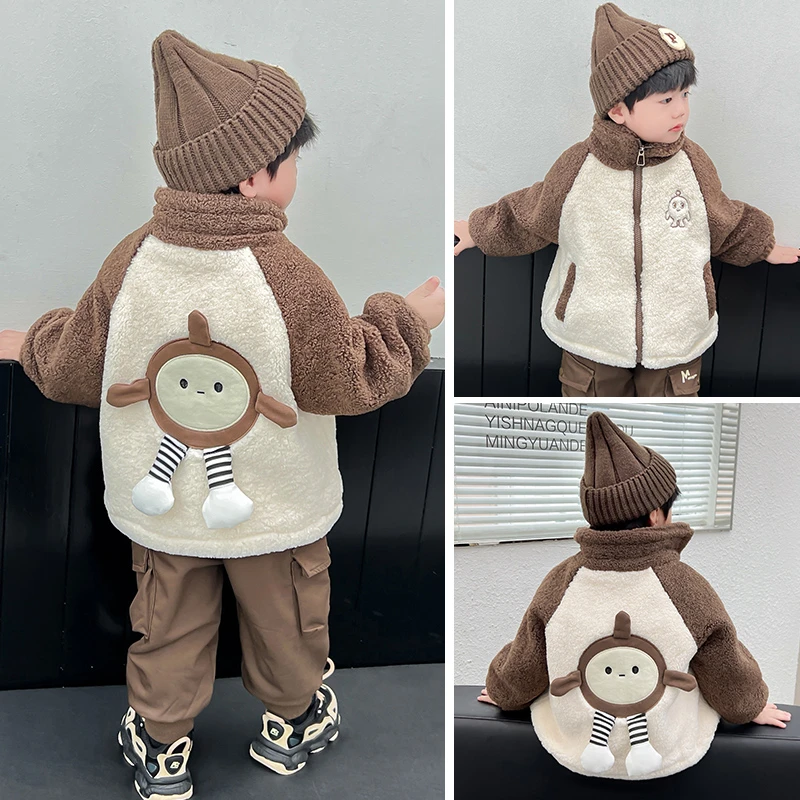 巴拉男童春装加绒外套新款小童装女童秋冬加绒外套