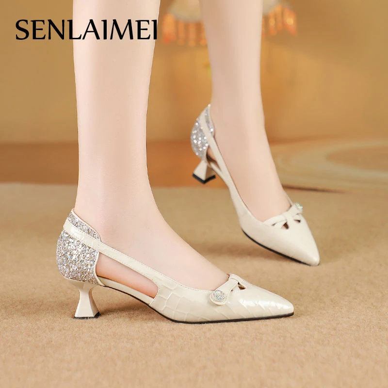 真皮镂空单鞋/牛皮/34-42/8630中跟透气凉鞋女格利特气质时尚女鞋