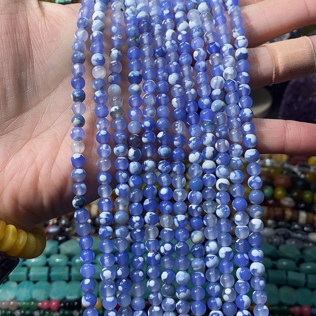 石英质玉未镶嵌，雪花蓝玛瑙6mm，