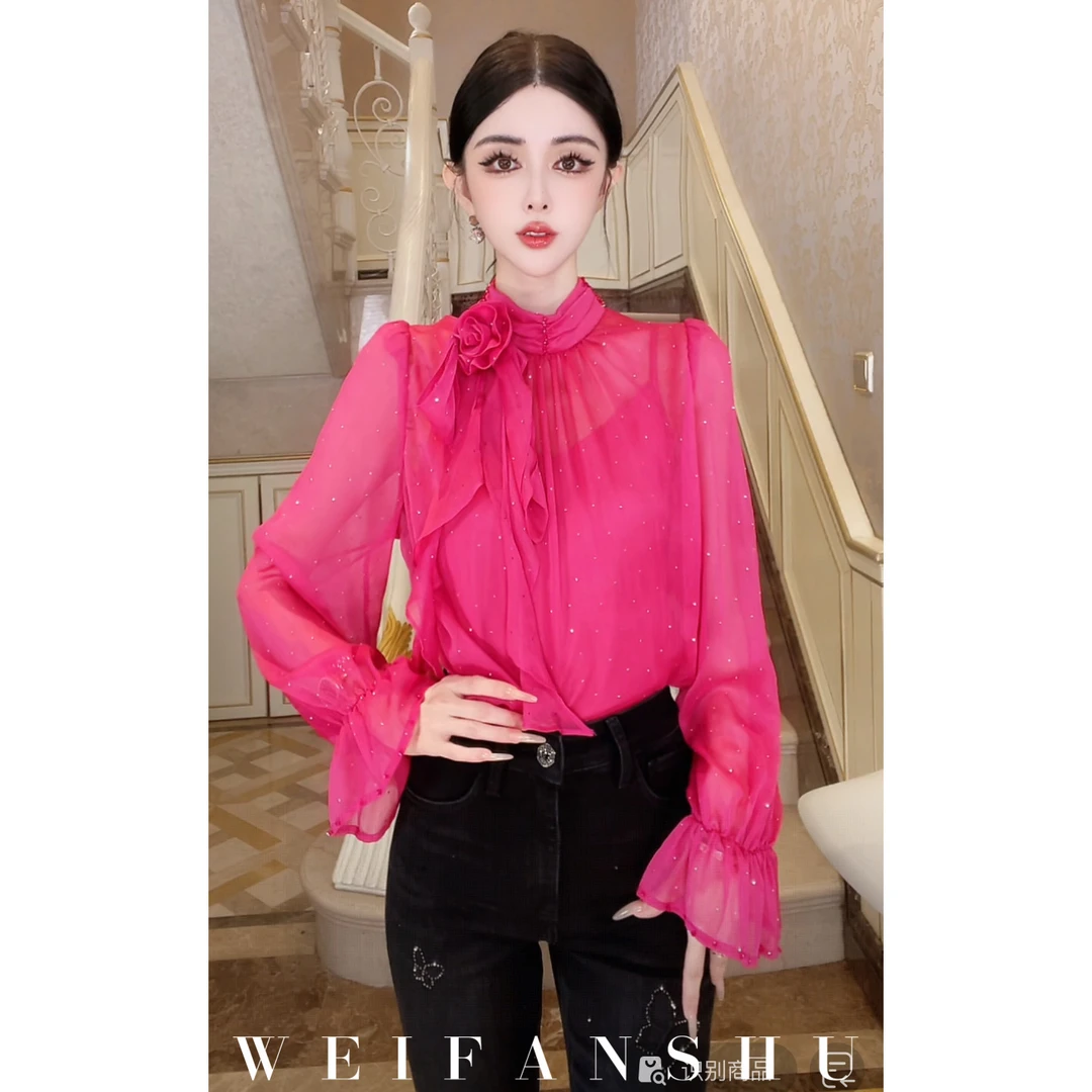 WEIFANSHU/魏凡舒【知性情调】早秋新款时尚百搭气质显白玫红色衬衫