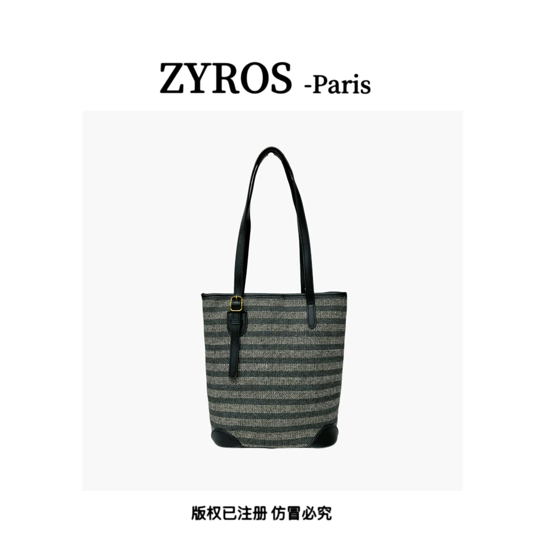 ZYROS/秋冬新款黑拼灰轻奢高档时尚百搭手拎斜跨水桶包女Z435