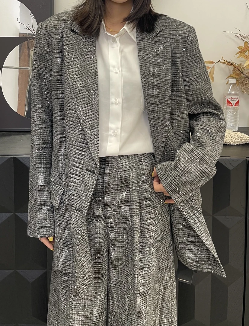 有货CM#C23春季福利重工亮片西装外套，衣长：73cm