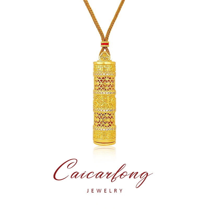 CAICARFONG/彩咖 铜合金项链 新中式佛项链镂空开观世音菩萨吊坠